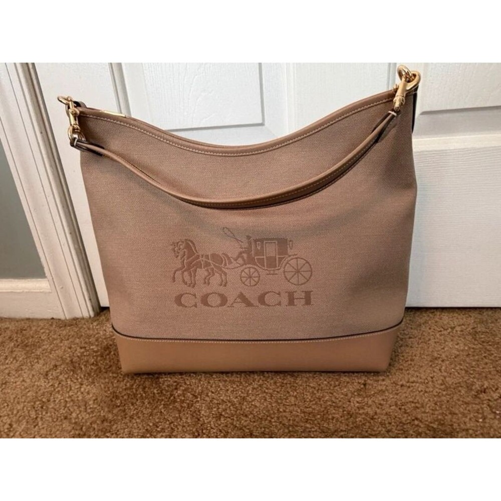Coach Horse and Carriage Canvas & Leather Hobo Bag - Taupe / Tan